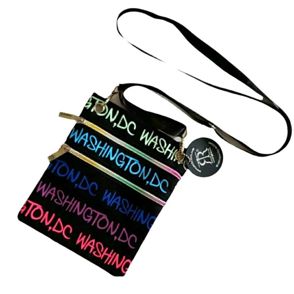 Robin Ruth Washington DC Mini Crossbody Bag Purse Black Rainbow Zipper